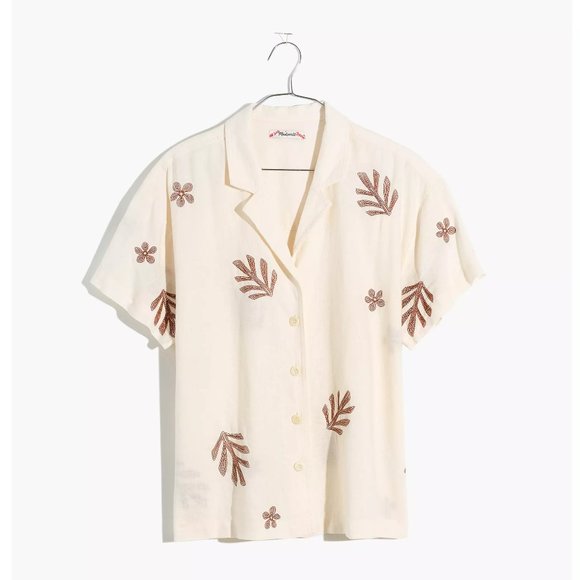 [NWT] Madewell Embroidered Leaf Camp Shirt in Cream - Picture 1 of 7